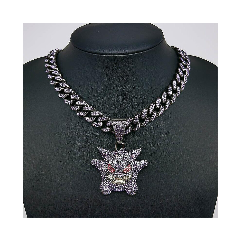 (with chain, Gengar 1) Anime Gengar 2d Gold Silver Metal Pendant Necklace Men Trendy Simple Chain Men Women Necklace Jewelry Students Gift New