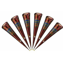 6 Fresh Quality Dark Brown Natural Henna Mehndi Cones Temperory Tattoos