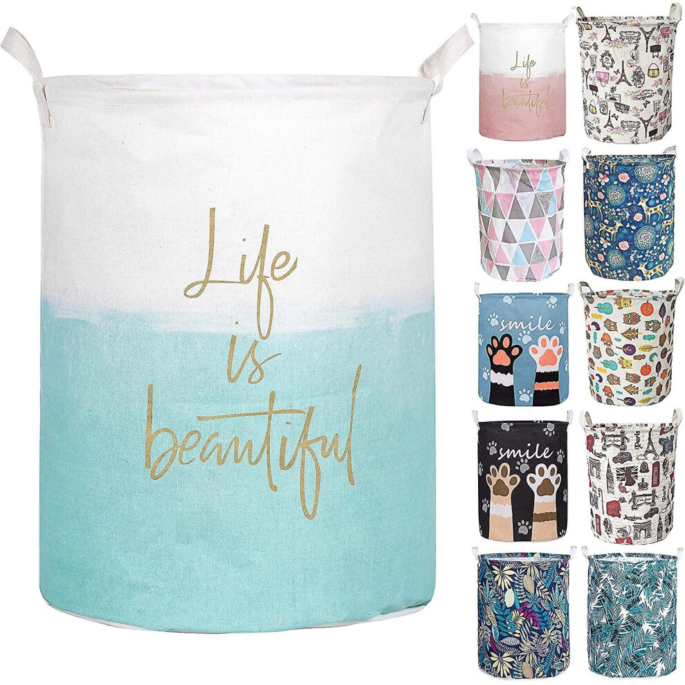 19.7 Waterproof Foldable Laundry Hamper, Dirty Clothes Laundry Basket, Linen Bin Storage Organizer For Toy Collection (life Blue)