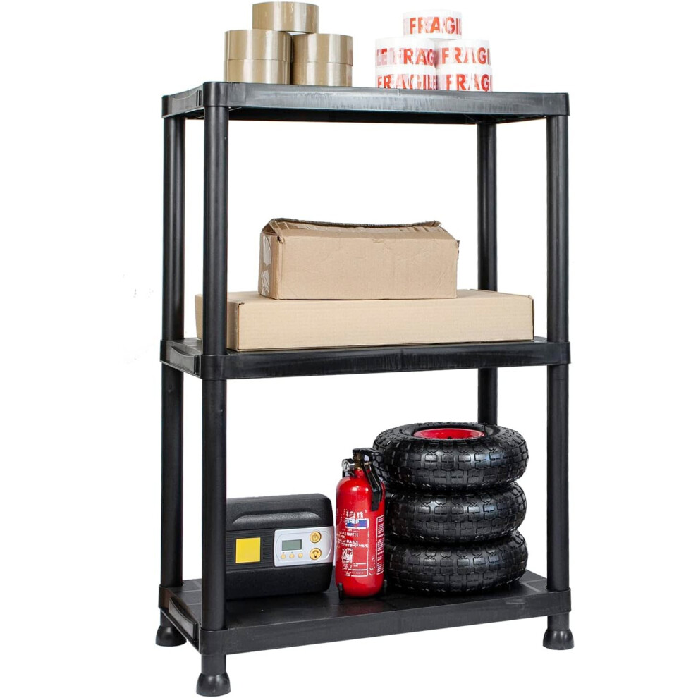 Black 3 Tier Plastic Shelving Unit Storage Racking Shelves