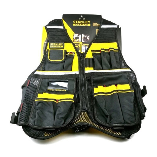 Multi-pocket Work Tool Vest with Black Yellow Reflective Safety Strip Adjustable Strap 1