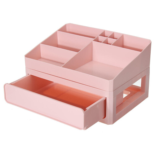 (Gray, 2 Layers) 2/3 Layers Storage Box PP Table Tidy Desktop Organizer Drawer Case Makeup Display Holder 1