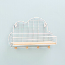 (White) Wall Mounted Shelf Metal Wire Rack Storage Unit With Hooks Key Basket Hanger