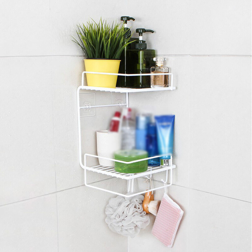 (White) Bathroom Shelf Perforation-Free Wall-Mounted Kitchen Shelf Toilet Shelf Wall Corner Shelf Rack-image-OPC-PCHBZ22-NEW