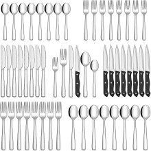 48-piece Silverware Set With Steak Knives For 8, Stainless Steel Flatware Cutlery Set For Home Kitchen Restaurant Hotel, Kitchen Sils Set, Mirror Poli