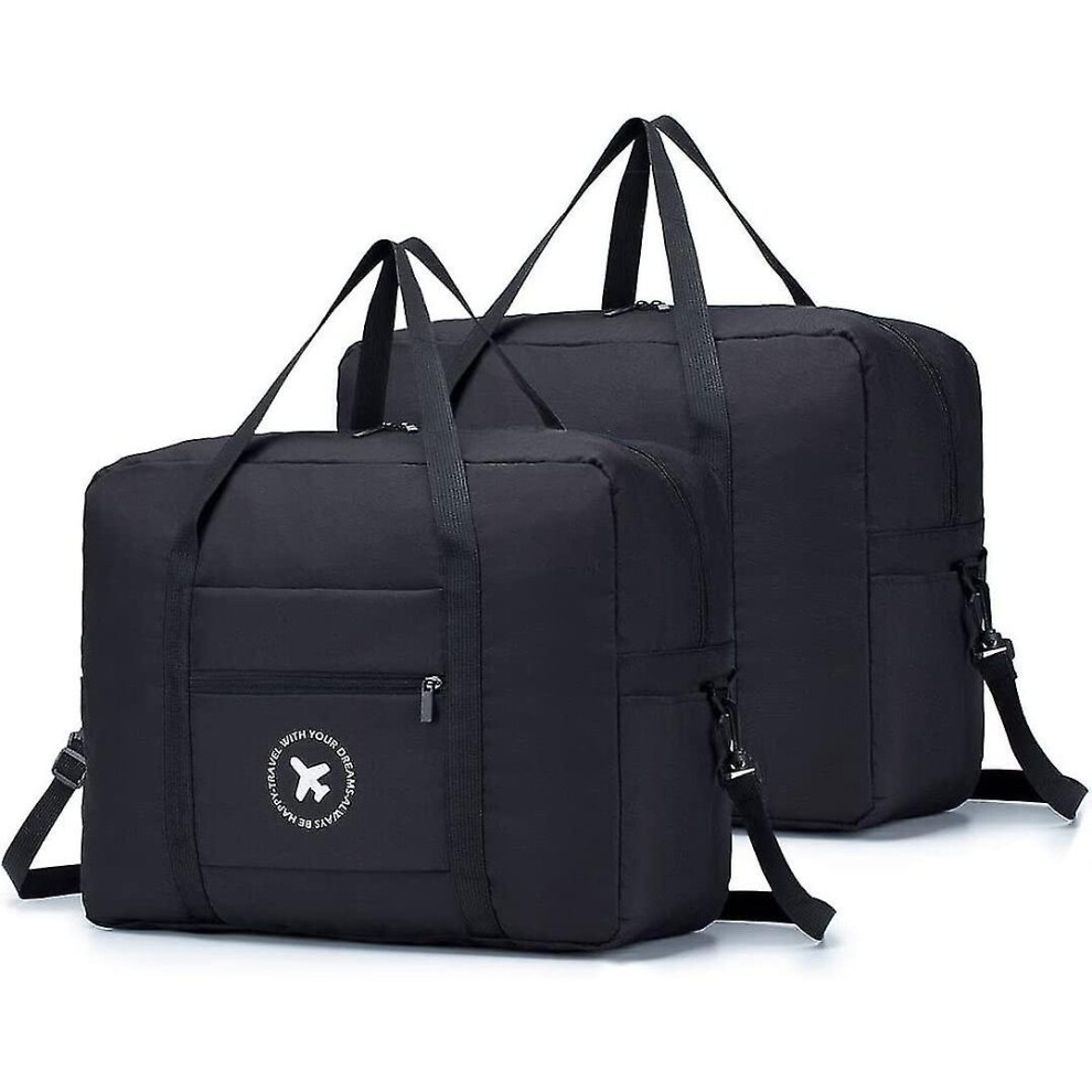 2x Travel Bag 45x36x20 Foldable Gym Shoulder Bag Sports Bag Hand Travel Suitcase 40l Black