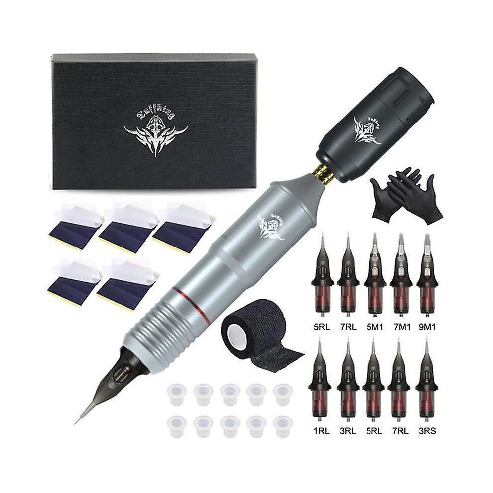 (Silver) Wireless Tattoo Kit Detachable Rc Tattoo Power Tattoo Motor Machine Combo Set Tattoo Equipment