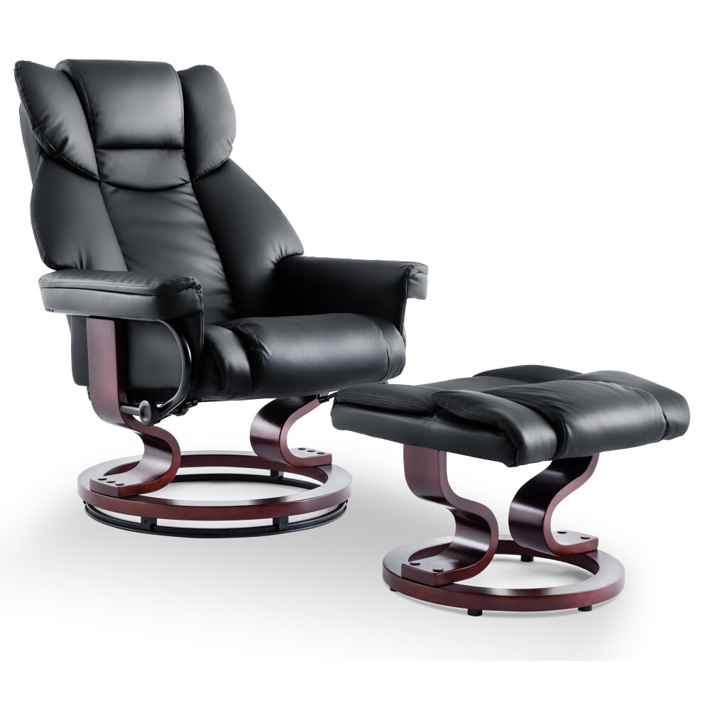 (Black) Recliner Chair Armchair Lounge Seat Sofa Swivel Chair With Foot Stool Wood Base