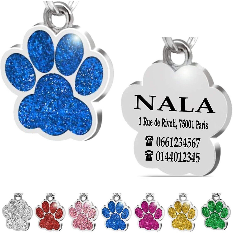 Steel Paw Tag Personalized Id Tag For Dog Cat Pet Collar Engraved (blu
