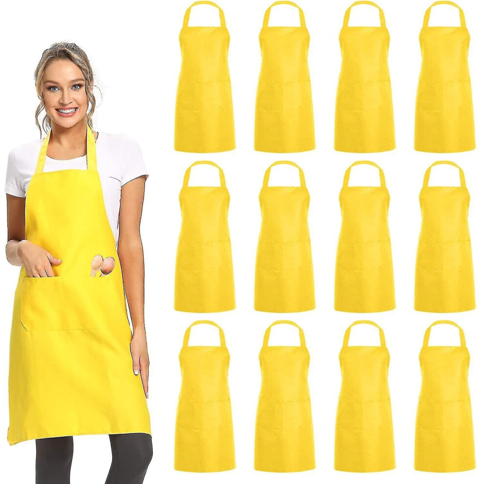 Evago 12 Pack Plain Bib Aprons With 2 Pockets - Black Unisex Commercial Apron Bulk