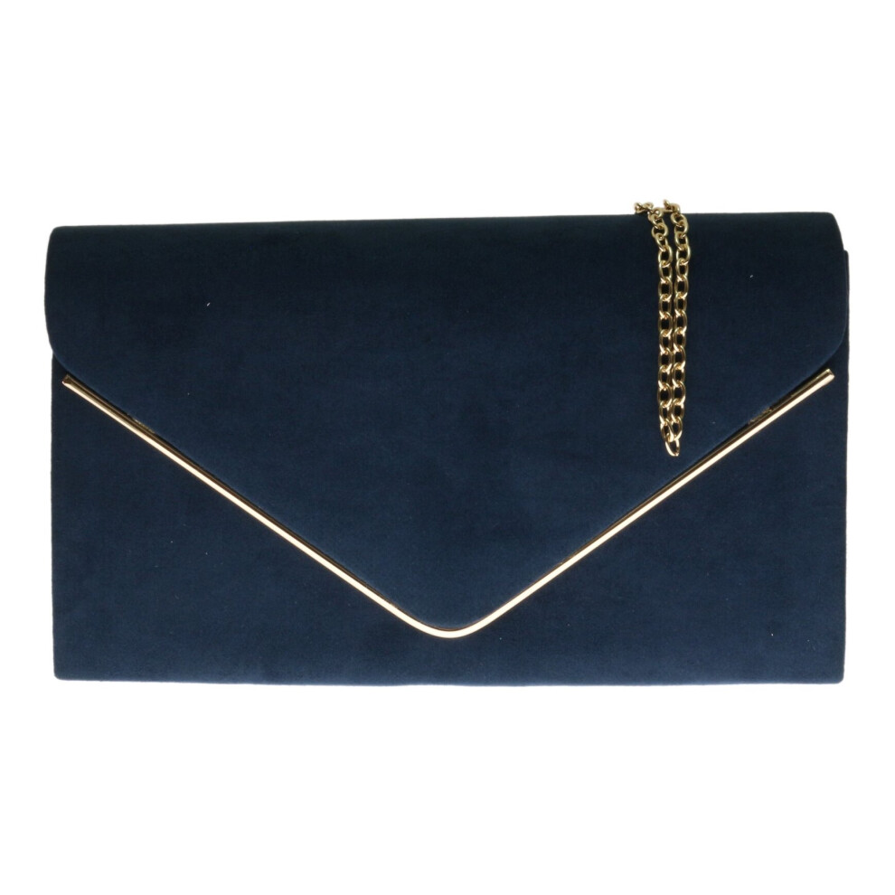 (Navy) Girly Handbags Faux Suede Envelope Clutch Bag