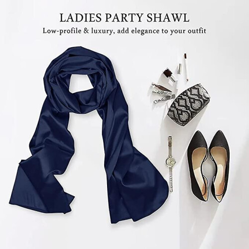 Women's Satin Chiffon Festive Scarfnavy Blue 2