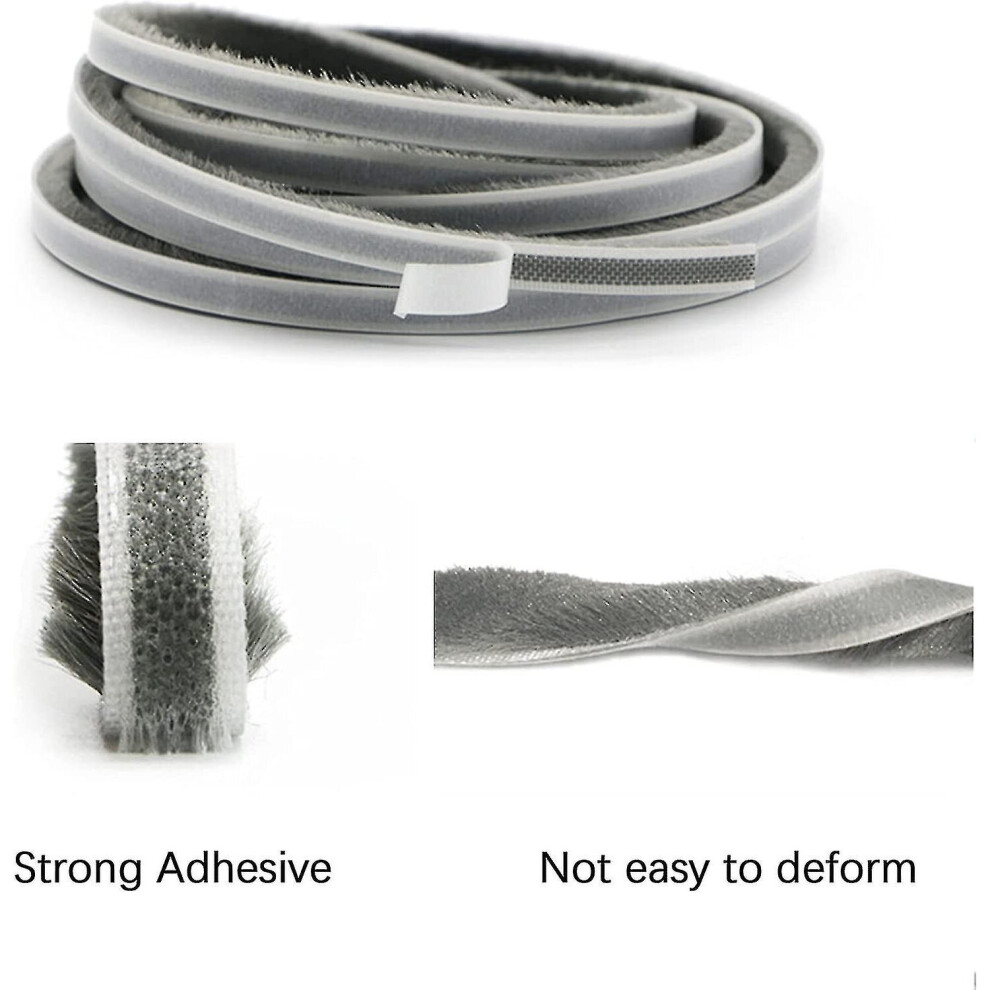 10m Brush Strip, Windproof And Dustproof Self Adhesive Brush Seal For Movable Windows And Doors, 9mm Width X 9mm Height, Gray Starlight