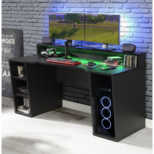 Loadout Black Gaming Desk 2 Shelves with Colour Changing LED 2