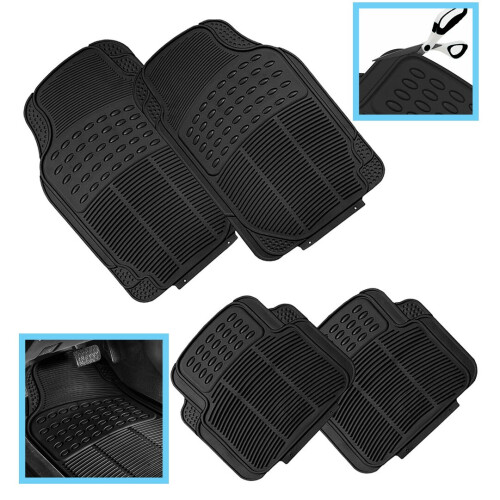 4PCS HEAVY DUTY UNIVERSAL BLACK RUBBER CAR MAT SET NON SLIP CAR MATS