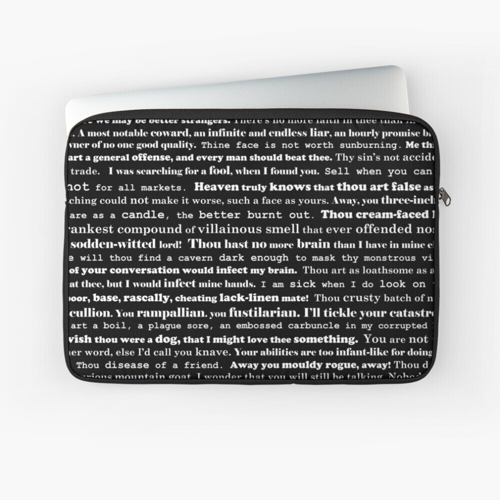 Laptop Sleeve Shakespeare Insults From The Bard Print 10 12 13 15 17 Inch Case Notebook Tablet Carrying Bag Cover White 7802738430646