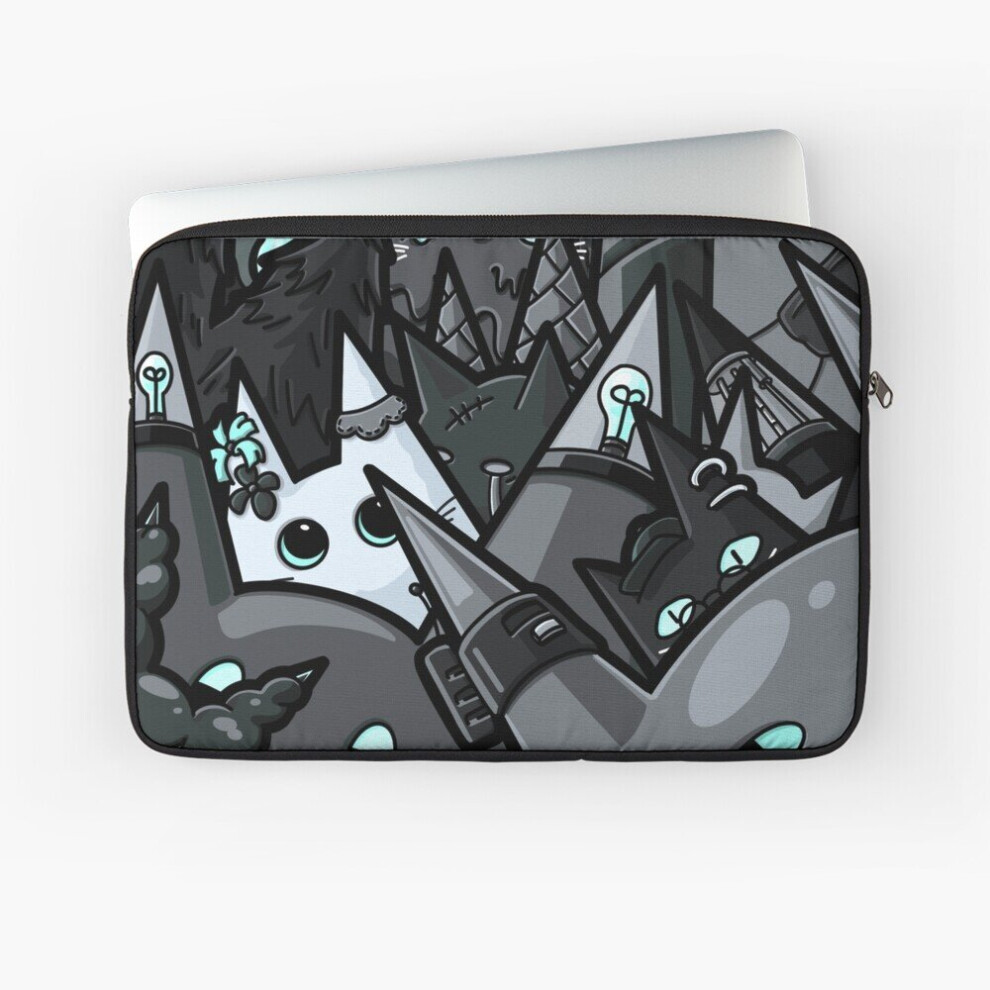 Laptop Sleeve Monochrome Cats Doodle - Cat Ears; Cat Eyes; Spikes And Whiskers 10 12 13 15 17 Inch Case Notebook Tablet Carrying Bag Cover 7802738491111