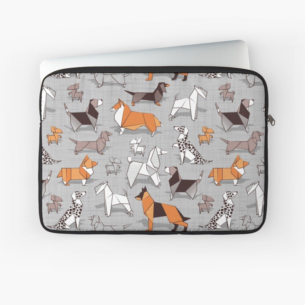 Laptop Sleeve Origami Doggie Friends Linen Texture 10 12 13 15 17 Inch Case Notebook Tablet Carrying Bag Cover Grey 7802738436020