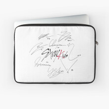 Stray Kids OT8 Laptop Sleeve - White Logo with Signatures, 10-17 Inch Neoprene Case, Water-Resistant, Slim Protective Cover for MacBook & More