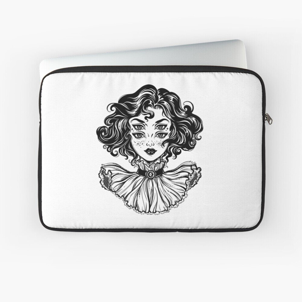 Laptop Sleeve Gothic Witch Girl Head Portrait With Curly Hair And Four Eyes. 10 12 13 15 17 Inch Case Notebook Tablet Carrying Bag Cover 7802738447972