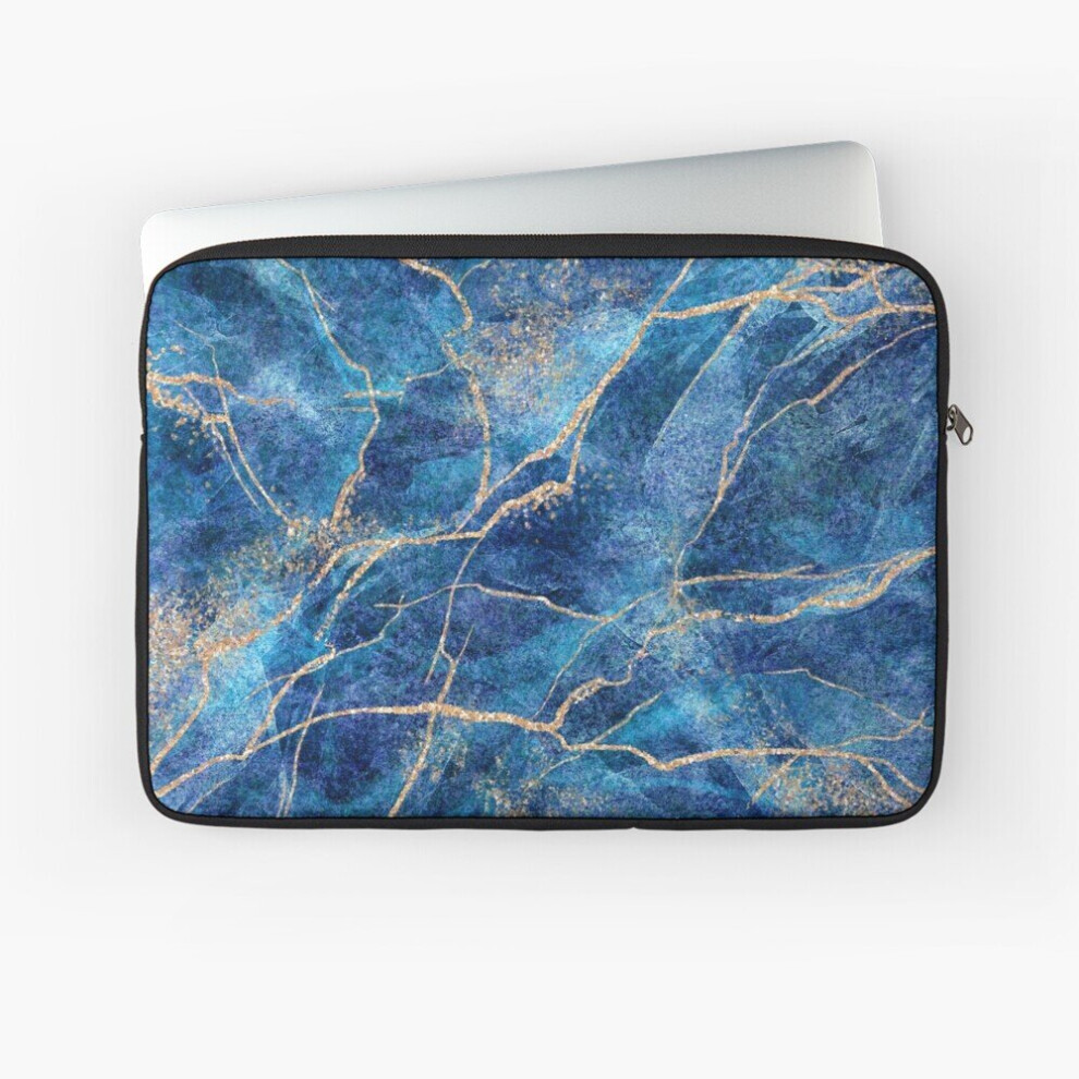 Laptop Sleeve Ripples Of Indigo Blue + Gold Crystallized Marble Abstract Art 10 12 13 15 17 Inch Case Notebook Tablet Carrying Bag Cover Blue,Gold 7802738436327