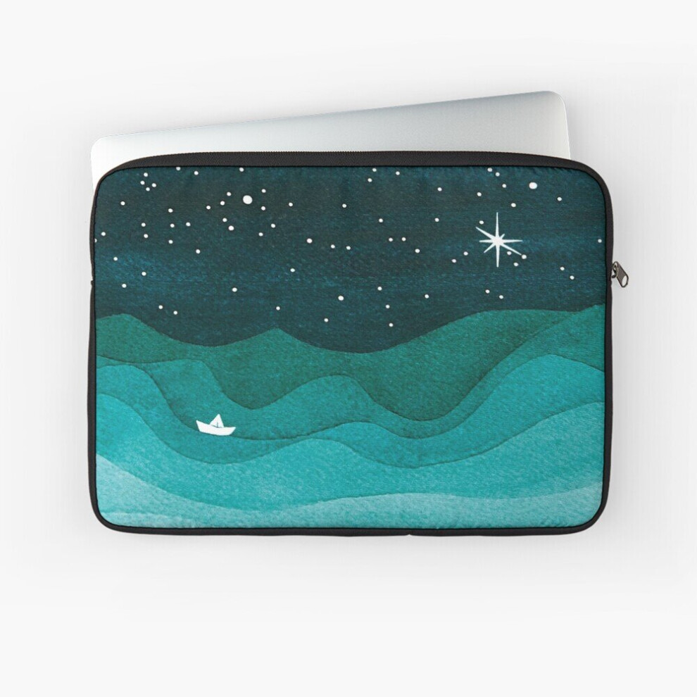 Laptop Sleeve Starry Ocean, Teal Sailboat Watercolor Sea Waves Night 10 12 13 15 17 Inch Case Notebook Tablet Carrying Bag Cover 7802738450781