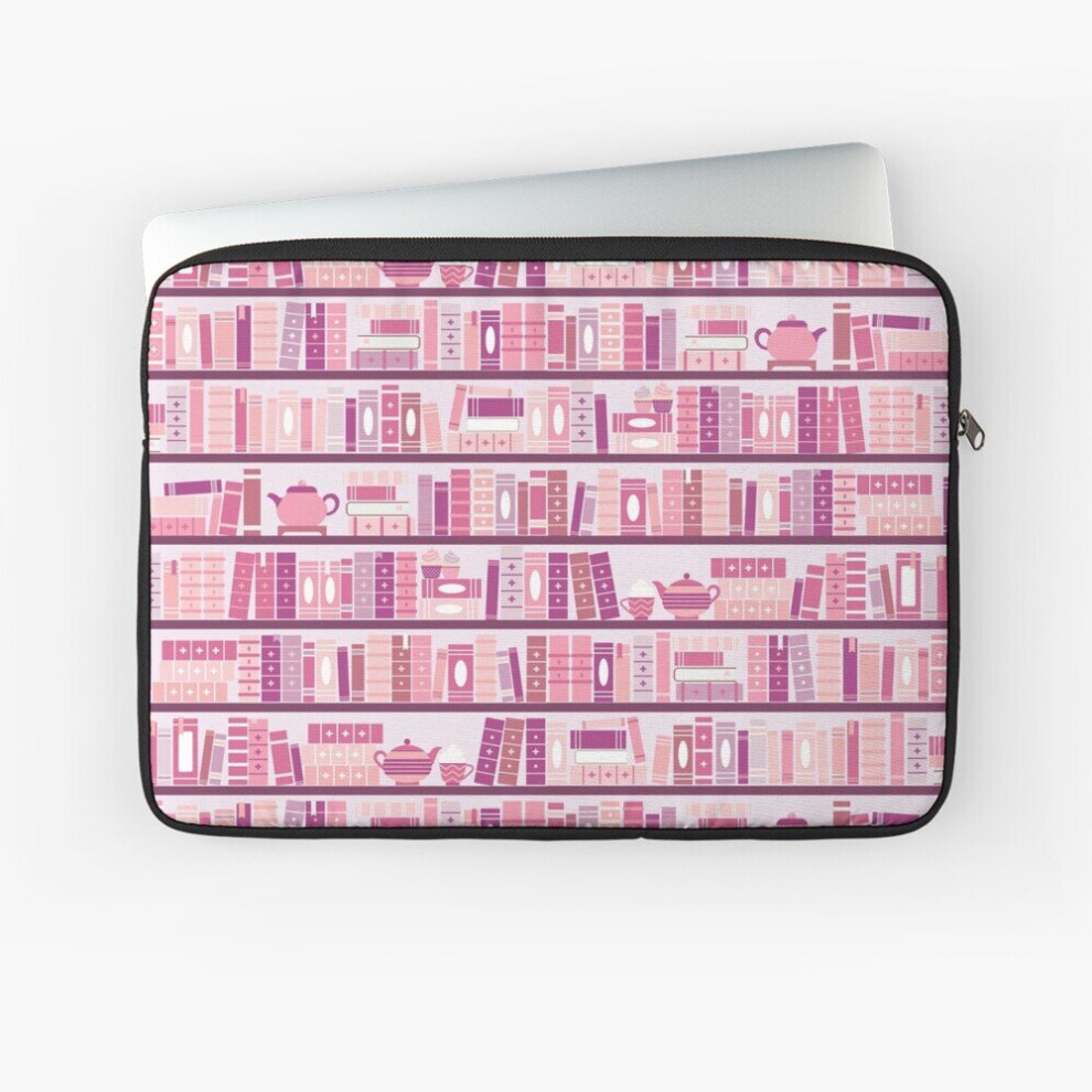 Laptop Sleeve Bookcase Pattern Romance Tea Books 10 12 13 15 17 Inch Case Notebook Tablet Carrying Bag Cover Pink 7802738443585