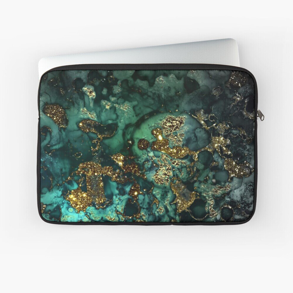 Laptop Sleeve Indigo Faux Malachite Marble 10 12 13 15 17 Inch Case Notebook Tablet Carrying Bag Cover Gold 7802738457407