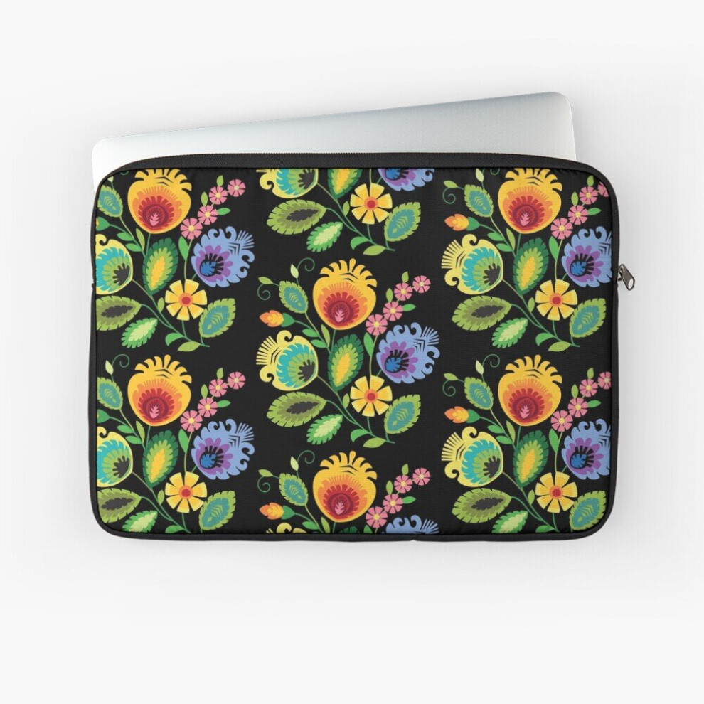 Laptop Sleeve Polish Folk Flowers Yellow On Black 10 12 13 15 17 Inch Case Notebook Tablet Carrying Bag Cover Black,Yellow 7802738488906