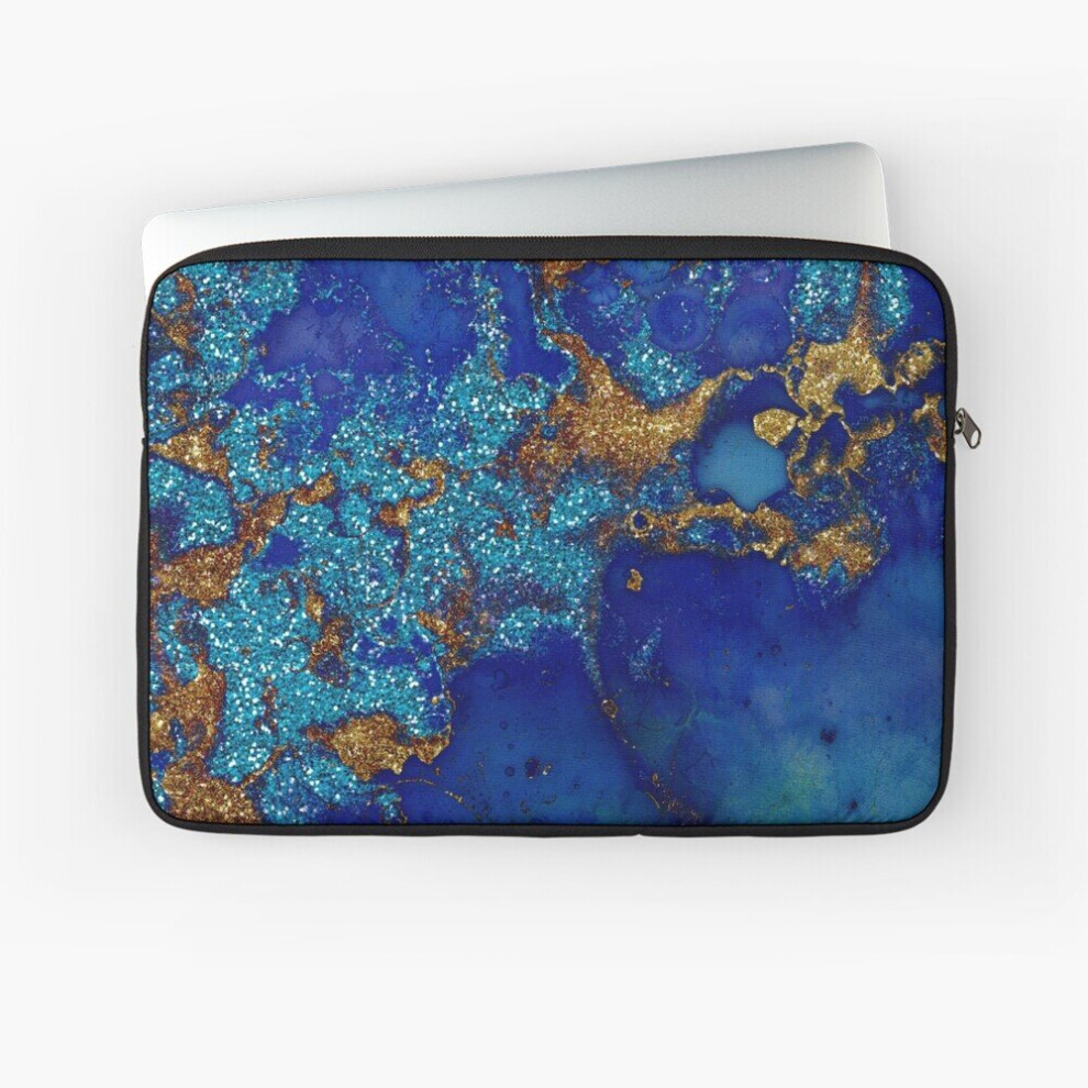 Laptop Sleeve Gold Indigo Blue Faux Malachite Marble 10 12 13 15 17 Inch Case Notebook Tablet Carrying Bag Cover Blue,Gold 7802738472653