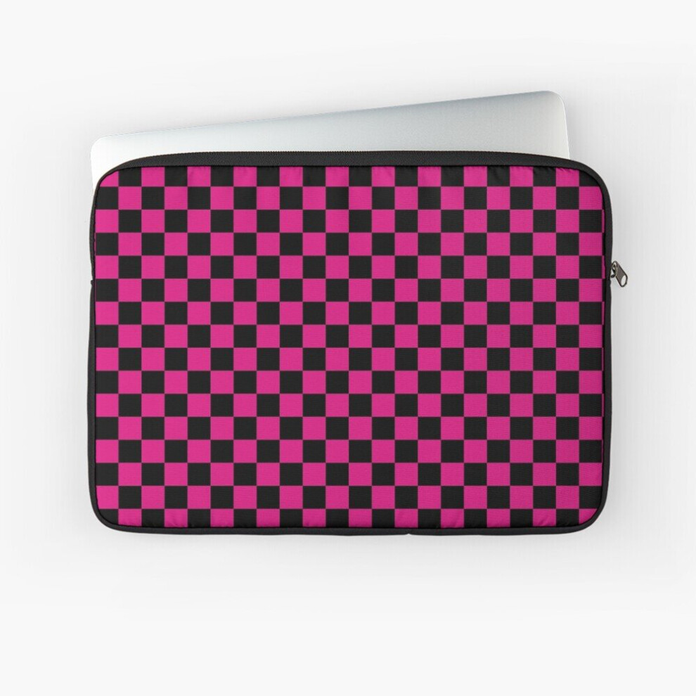 Laptop Sleeve Checkered Pattern. Hot Pink And Black Check Pattern. Checker Board Pattern. 10 12 13 15 17 Inch Case Notebook Tablet Carrying Bag Cover Pink,Black 7802738496536