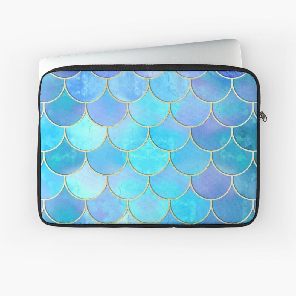 Laptop Sleeve Aqua Pearlescent Gold Mermaid Scale Pattern 10 12 13 15 17 Inch Case Notebook Tablet Carrying Bag Cover Blue,Gold 7802738501780