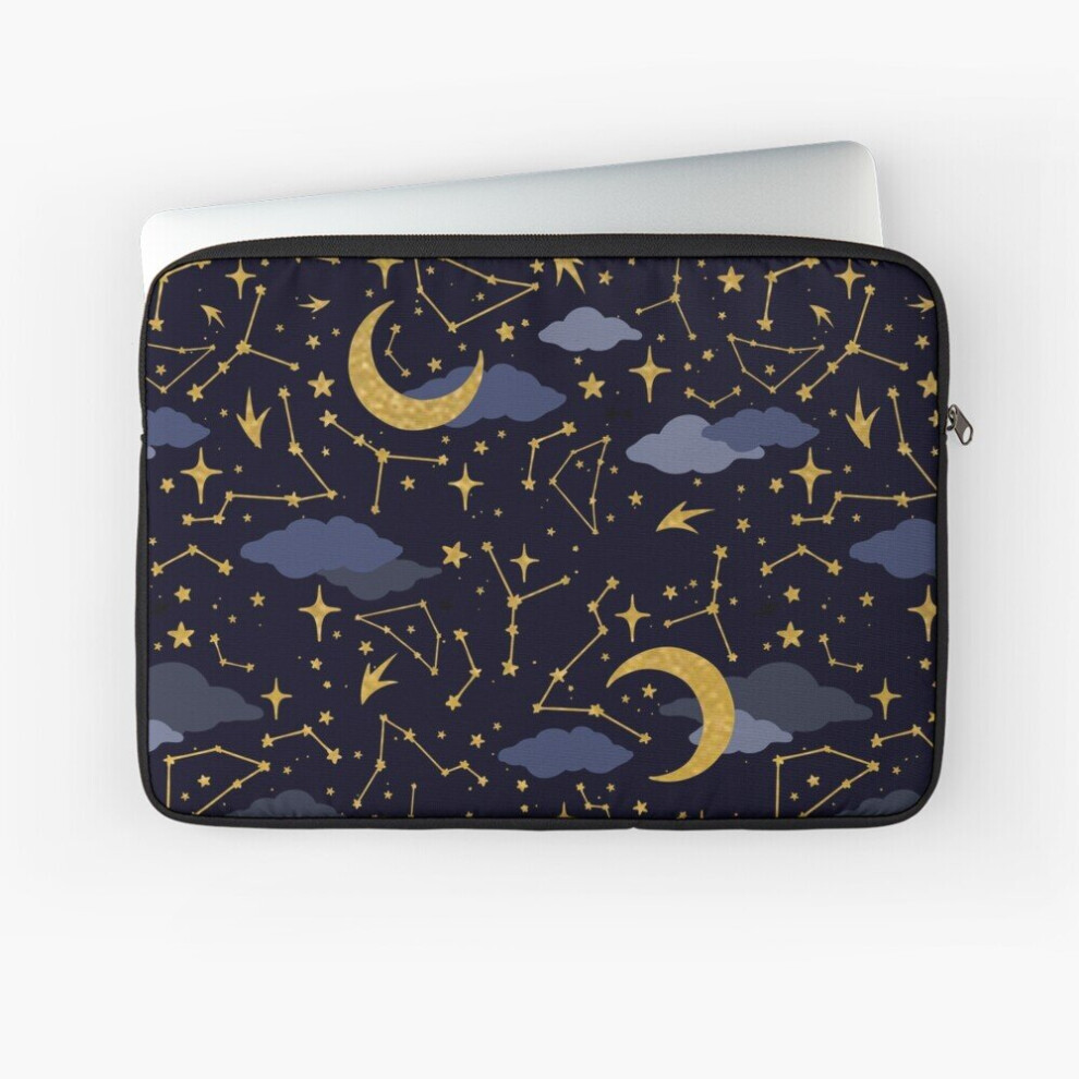 Laptop Sleeve Celestial Stars And Moons In Gold And Dark Blue 10 12 13 15 17 Inch Case Notebook Tablet Carrying Bag Cover Blue,Gold 7802738453041