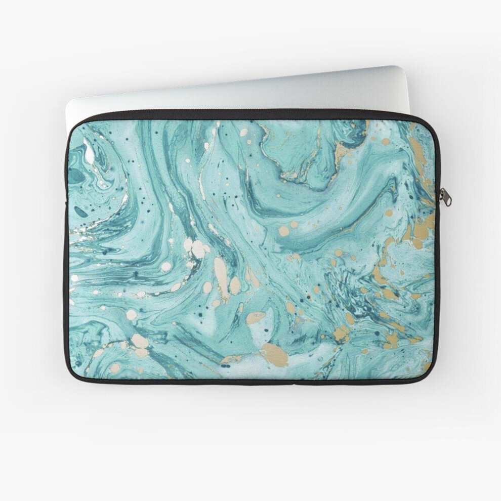 Laptop Sleeve Marble Design - Gold Effect - Turquoise Blue, Teal Marbling 10 12 13 15 17 Inch Case Notebook Tablet Carrying Bag Cover Blue,Gold 7802738448269