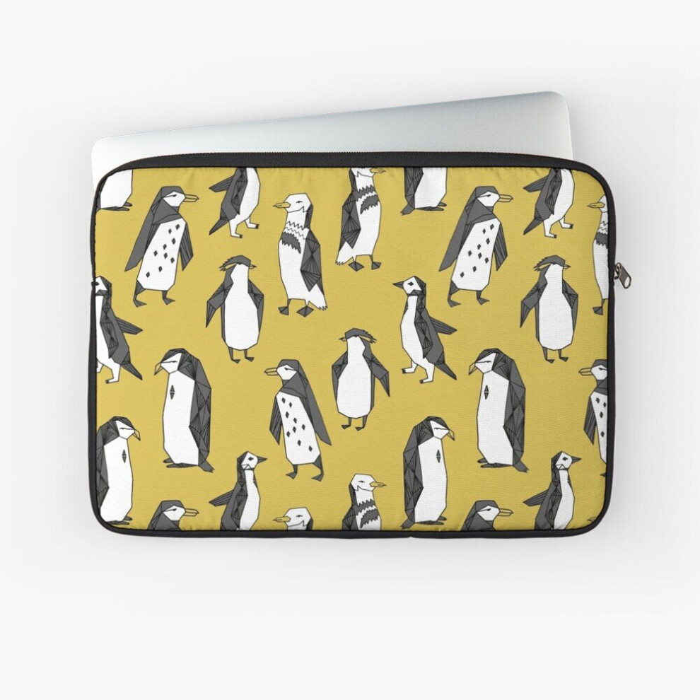 Laptop Sleeve Penguins - Mustard By Andrea Lauren 10 12 13 15 17 Inch Case Notebook Tablet Carrying Bag Cover 7802738428308