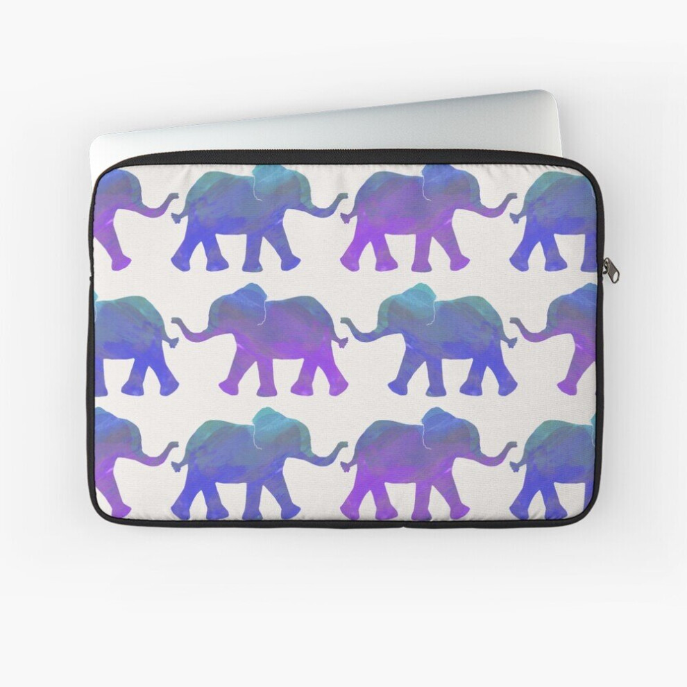 Laptop Sleeve Follow The Leader - Painted Elephants In Purple, Royal Blue, Mint 10 12 13 15 17 Inch Case Notebook Tablet Carrying Bag Cover Blue,Purple 7802738469172