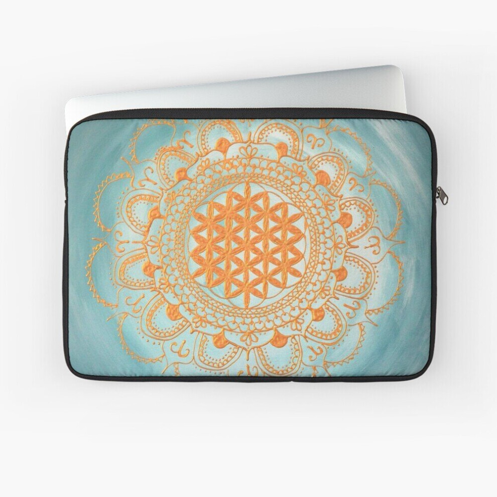 Laptop Sleeve Flower Of Life Mandala "Ocean" Gold On Turquoise 10 12 13 15 17 Inch Case Notebook Tablet Carrying Bag Cover Green,Gold 7802738513110