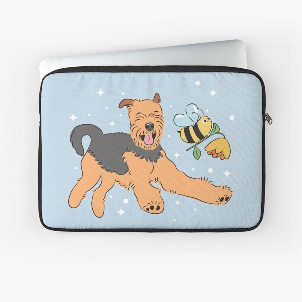Laptop Sleeve Happy Airedale Terrier - Background 10 12 13 15 17 Inch Case Notebook Tablet Carrying Bag Cover Blue 7802738495430