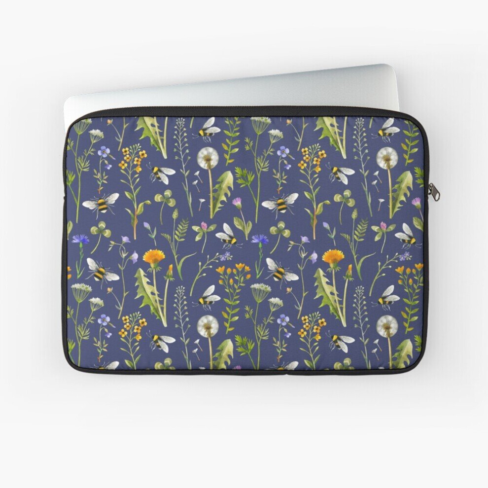 Laptop Sleeve Bees And Wildflowers On Dark 10 12 13 15 17 Inch Case Notebook Tablet Carrying Bag Cover Blue 7802738506235