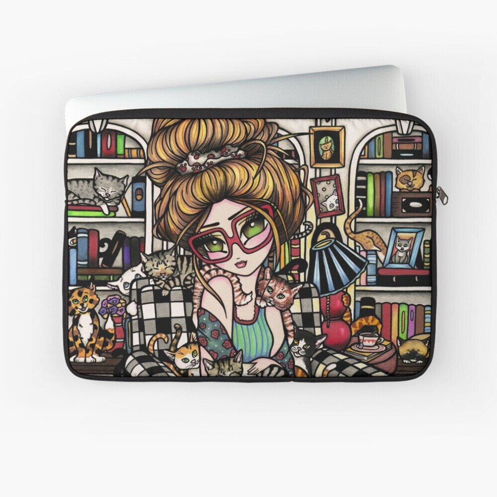 Laptop Sleeve Crazy Cat Lady In Buffalo Check Chair 10 12 13 15 17 Inch Case Notebook Tablet Carrying Bag Cover 7802738508352
