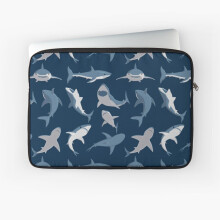 BearLad Blue Shark Pattern Laptop Sleeve 10-17 Inch, Neoprene Water-Resistant Case with Foam Padding, Slim Top-Zip, Fits MacBook/Dell/HP/Lenovo