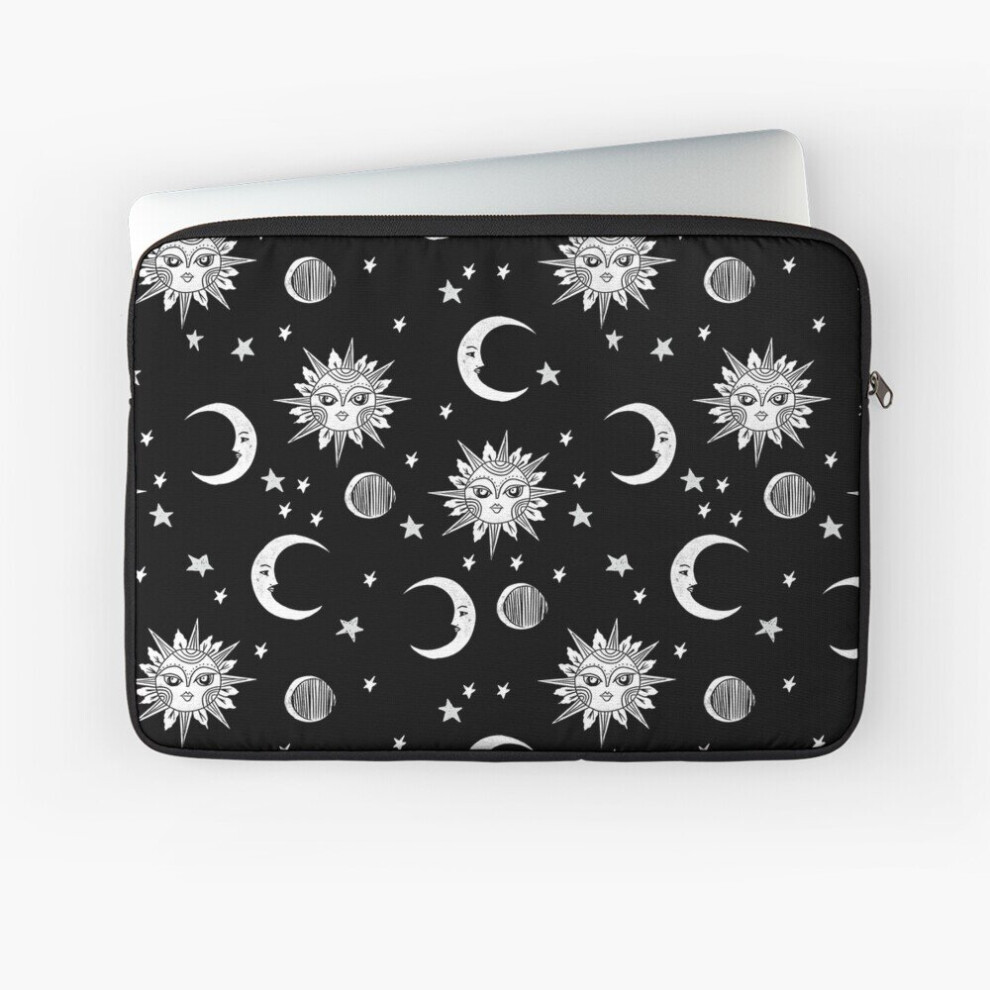 Photos - Laptop Bag Laptop Sleeve Linocut black white sun moon and stars outer space zodiac astrology 10 12 13 15 17 Inch Case Notebook Tablet C