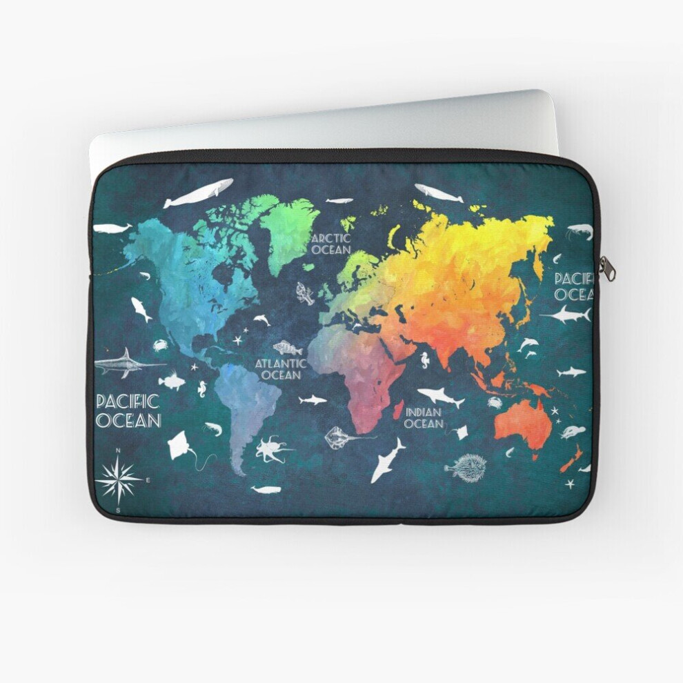 Laptop Sleeve Oceans Life World Map Colored 10 12 13 15 17 Inch Case Notebook Tablet Carrying Bag Cover 7802738434606