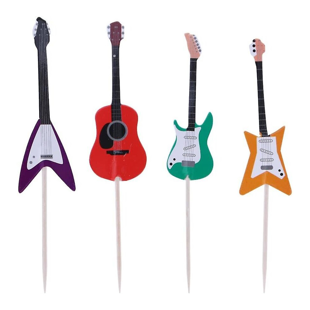 Guitar Cupcake Toppers Musical Instrument Shape Cupcake Decorating Tools Party Supplies24pcs)