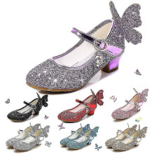 Kids Leather Shoes For Girls Princess Glitter Children High Heel Girls Shoes Butterfly 3d332