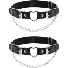 2pcs Leather Leg Garter With Chains, Elastic Rock Heart Thigh Garter For Women