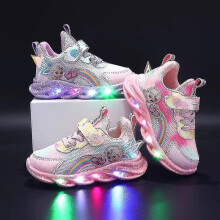 Girls Led Casual Sneakers Elsa Princess Print Outdoor Shoes Kids Light-up Non-slip Shoes For Spring And Winter