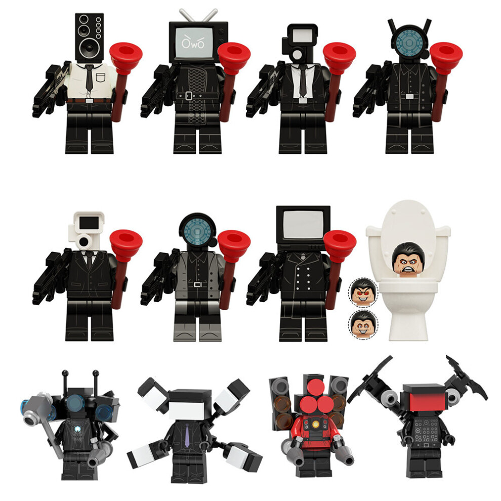 (Style A 12pcs) 12pcs Toilet Man Series Super Titan TV Man Audio Man Monitor Man Assembly Building Block Toy Bag