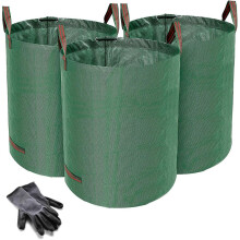 Heavy Duty Garden Waste Bags - 272 Litre - 3 Sacks - Bonus 1 Pair Gardening Gloves - Industrial Fabric And Handles - Green/garden Waste Sacks, Reusabl