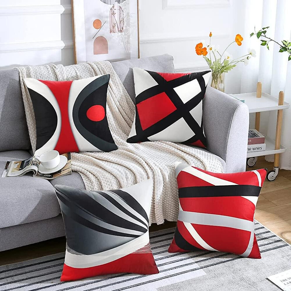 Cushion Cover 45x45 Modern Geometric Throw Pillow Red Black Gray Cushion Sofa